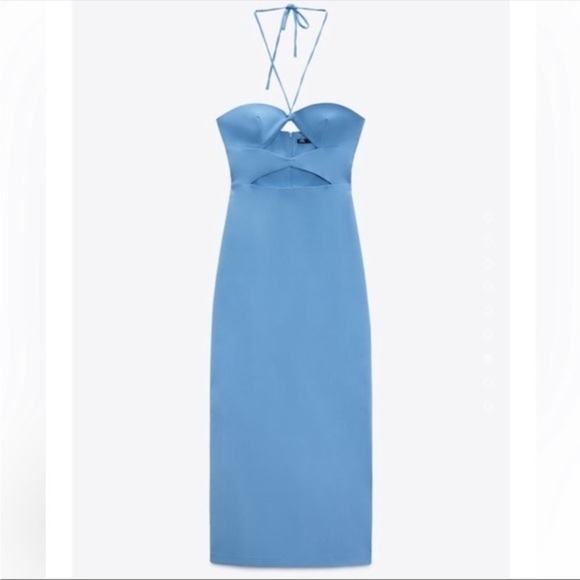 New Zara | Blue Midi Cut Out Dress - Picture 15 of 16